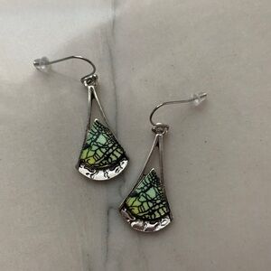 1603 Art Deco Green and Silver Dangle Earrings